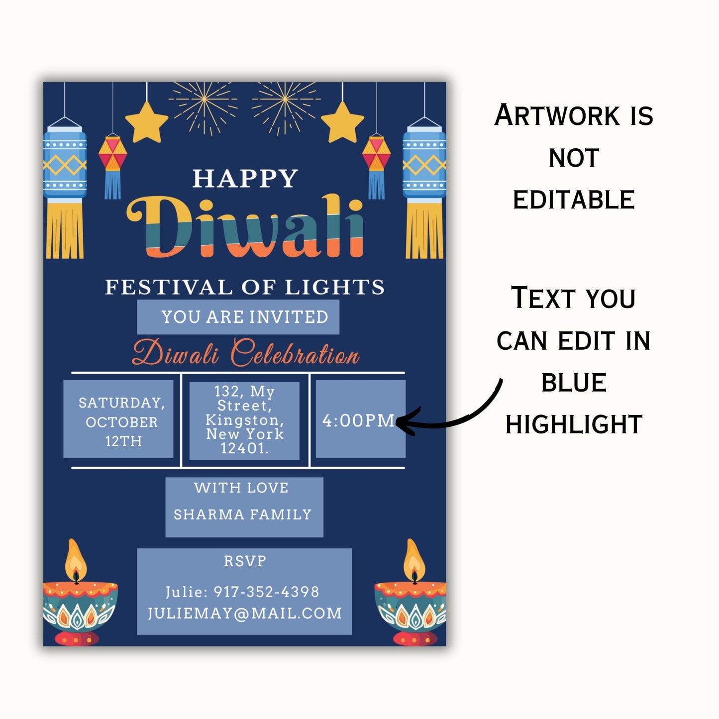 Diwali Party Invitation - Editable Template