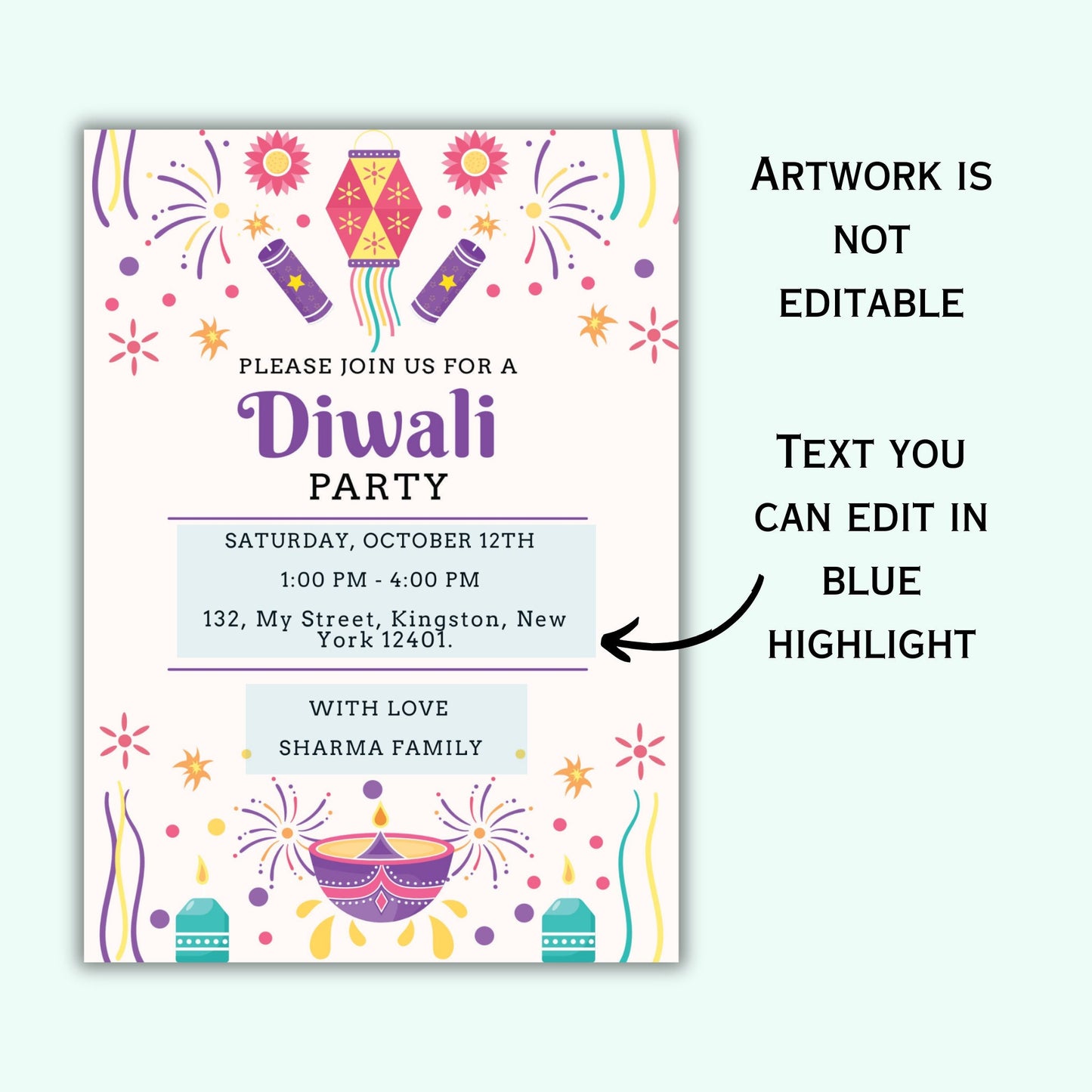 Editable Diwali Invitation Template