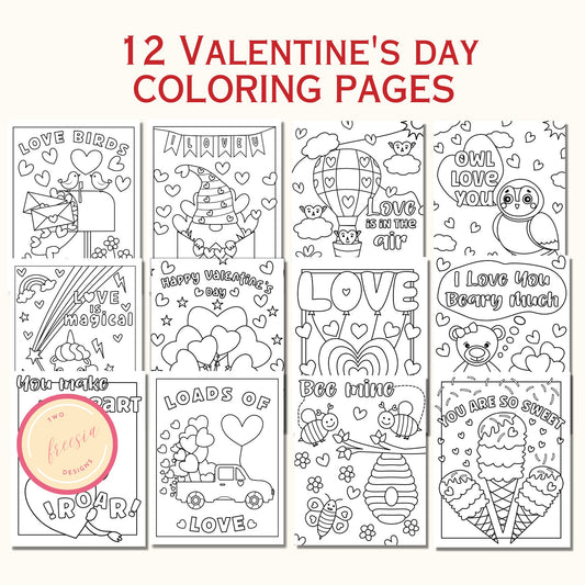 Valentine's Day Coloring Pages for Kids - (12 Pages)