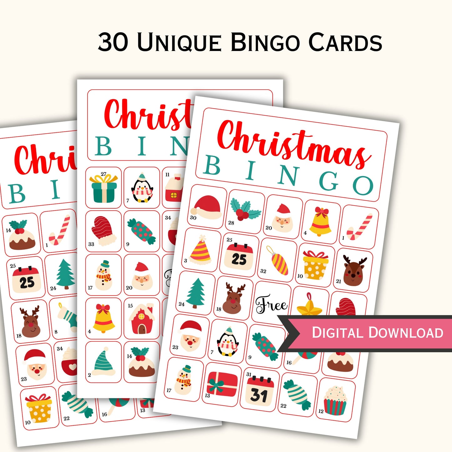 Christmas Bingo - 30 Cards