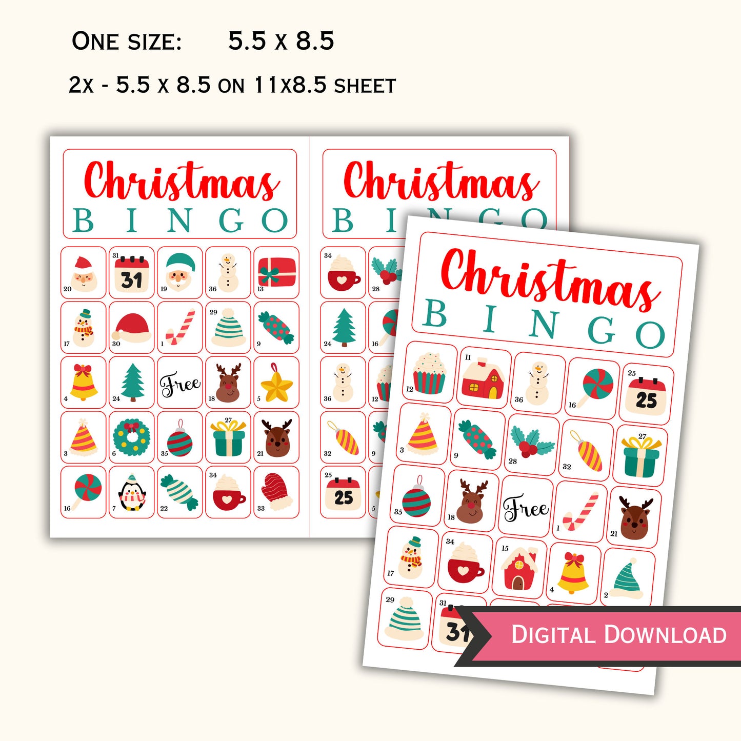 Christmas Bingo - 30 Cards