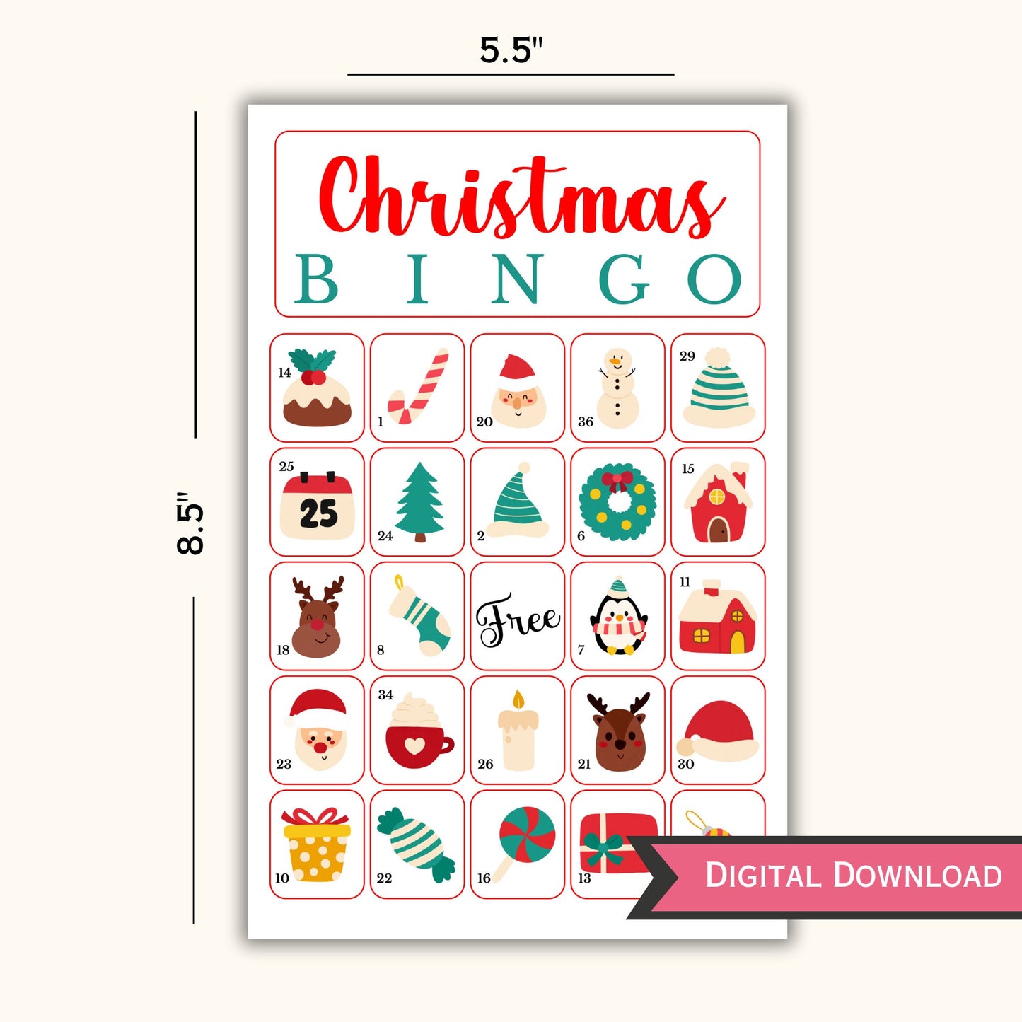 Christmas Bingo - 50 Cards