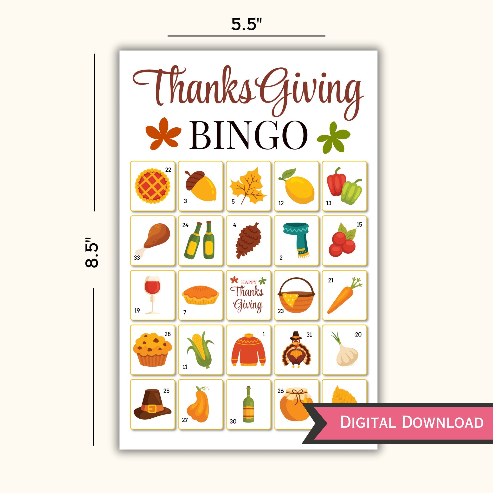 Thanksgiving Bingo - 30 Cards