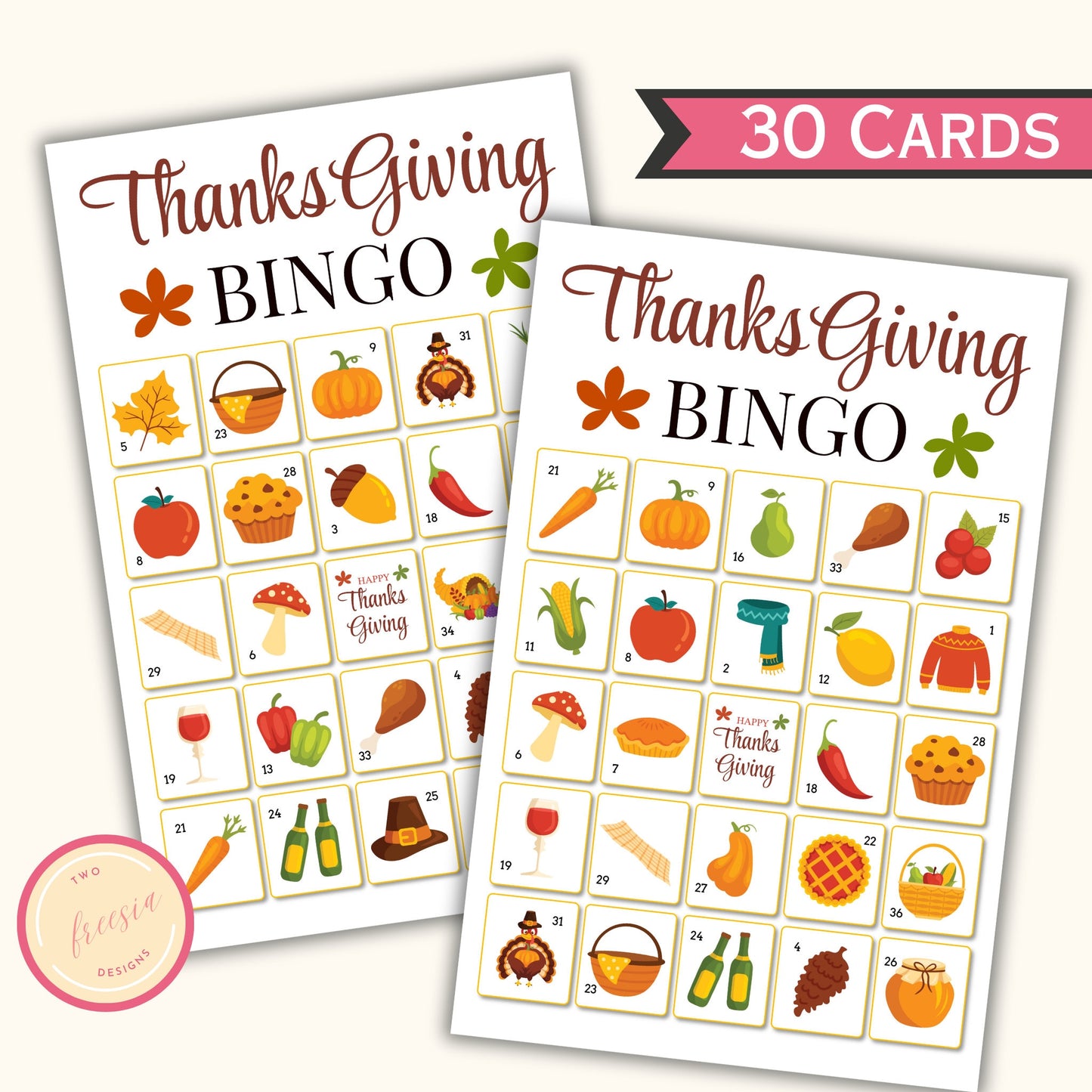 Thanksgiving Bingo - 30 Cards