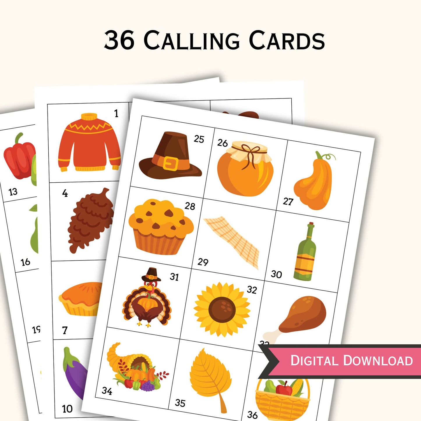Thanksgiving Bingo Game - 50 Cards