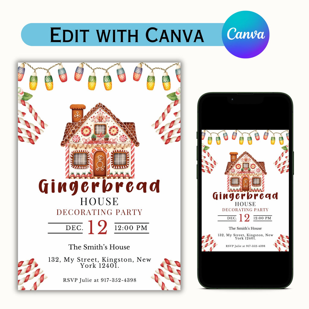 Gingerbread House Decorating Party Invite Template