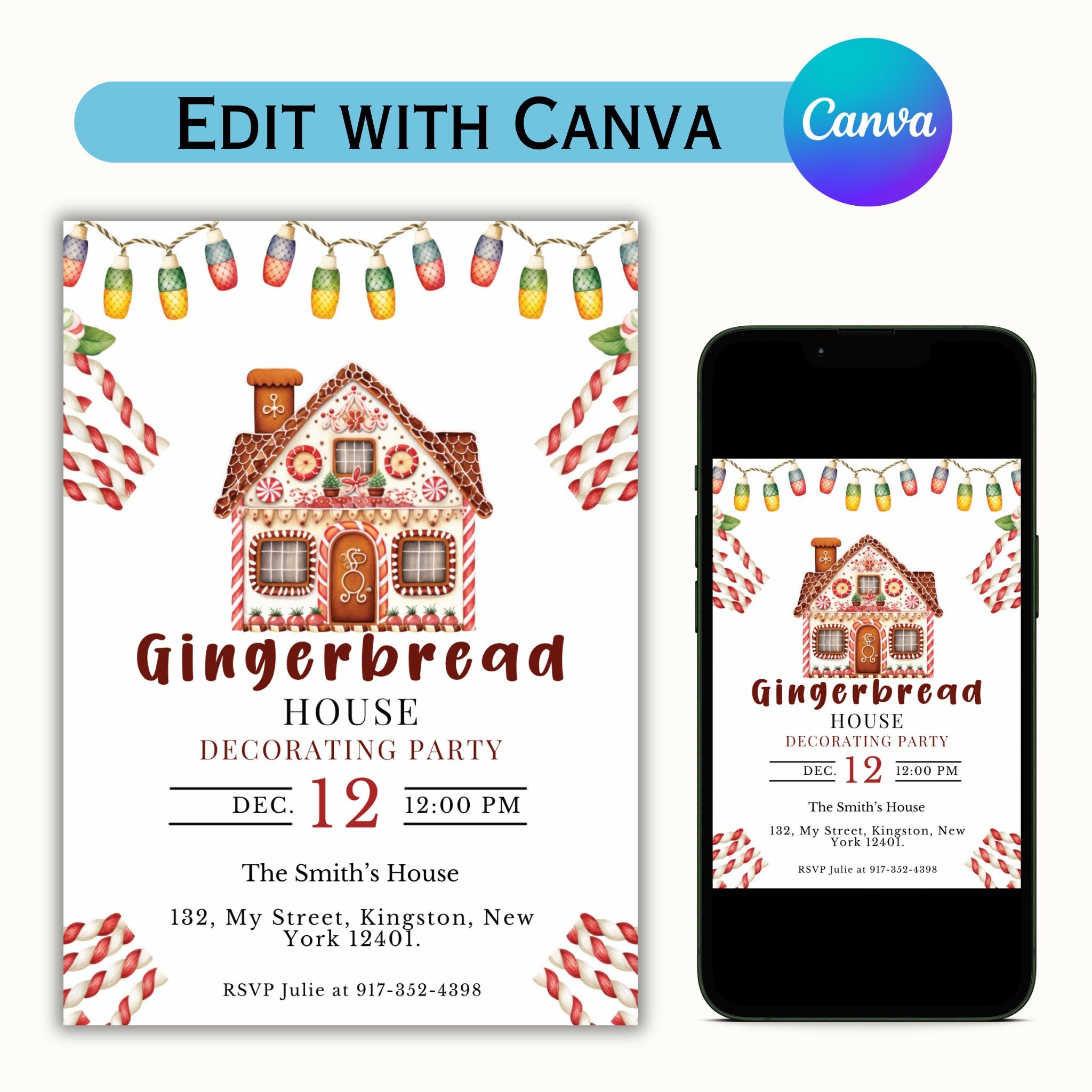 Gingerbread House Decorating Party Invite Template