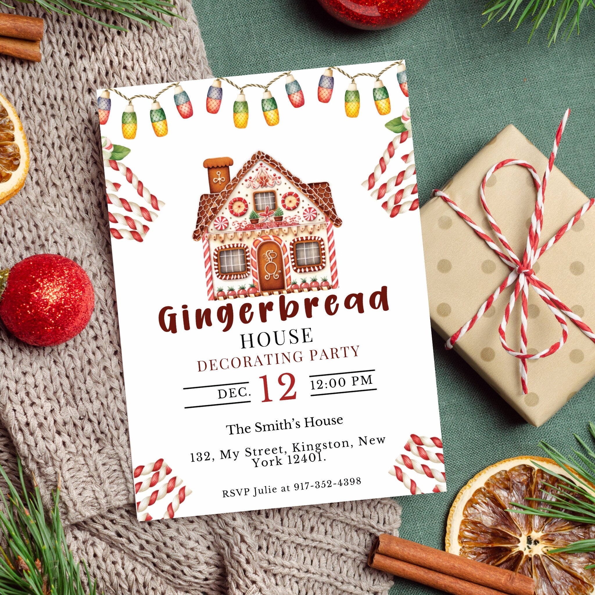 Gingerbread House Decorating Party Invite Template
