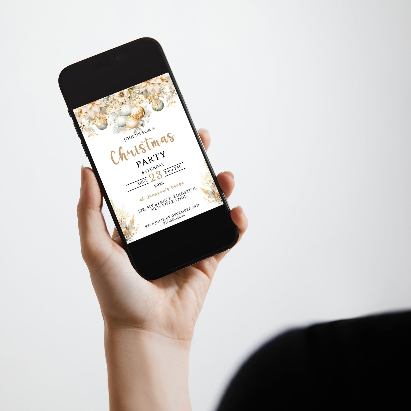 Christmas Party Invitation - Editable Gold Floral Template