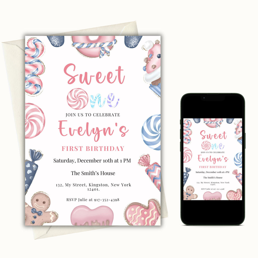 Sweet One Editable Christmas Birthday Invitation