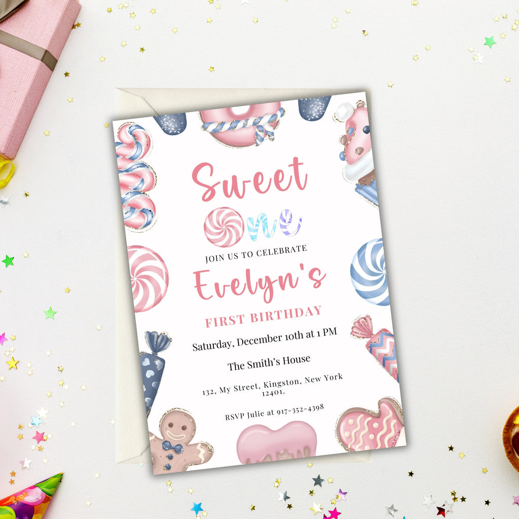 Sweet One Editable Christmas Birthday Invitation