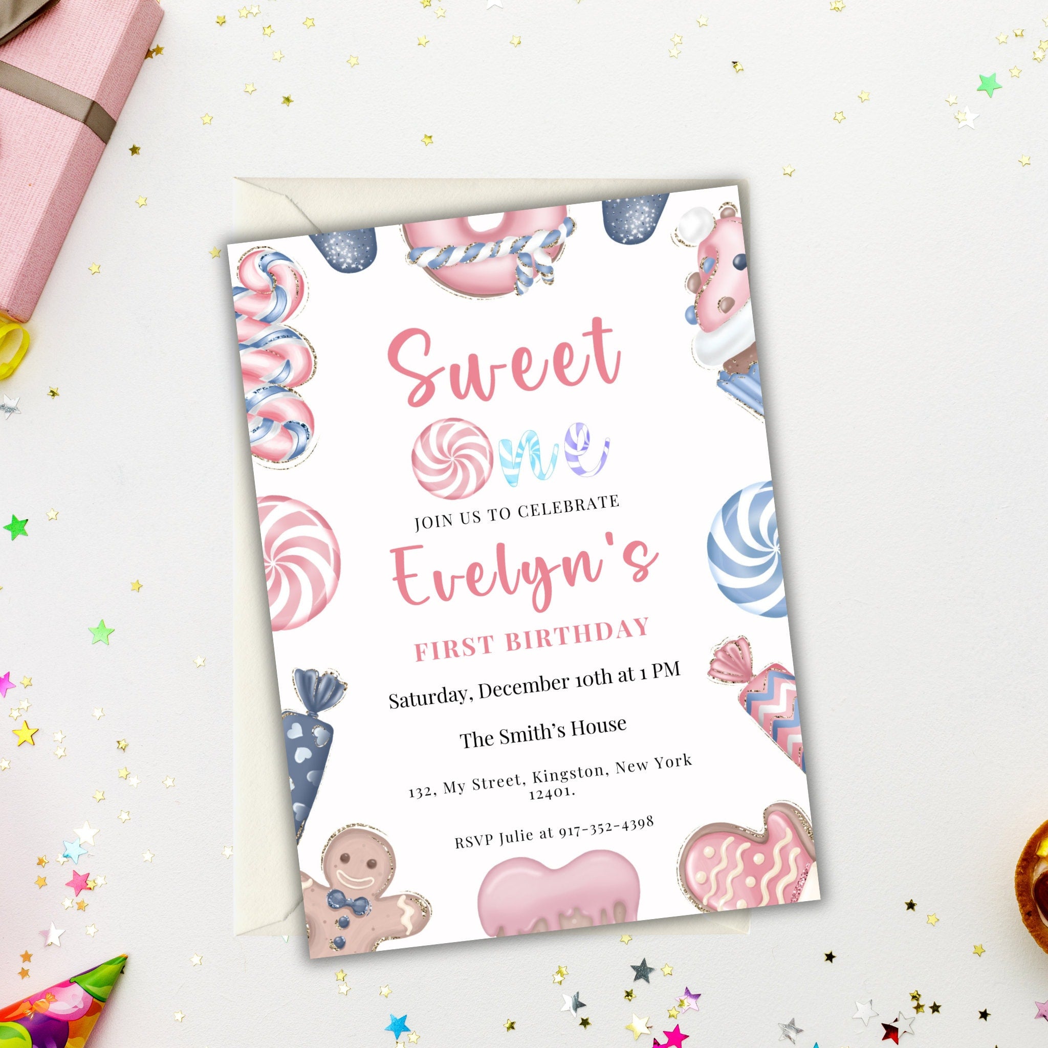 Sweet One Editable Christmas Birthday Invitation
