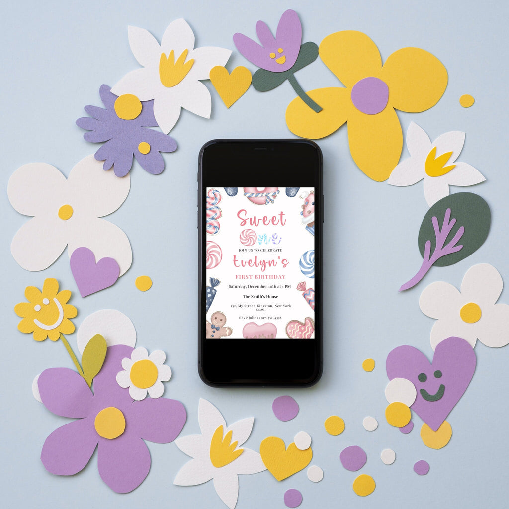 Sweet One Editable Christmas Birthday Invitation