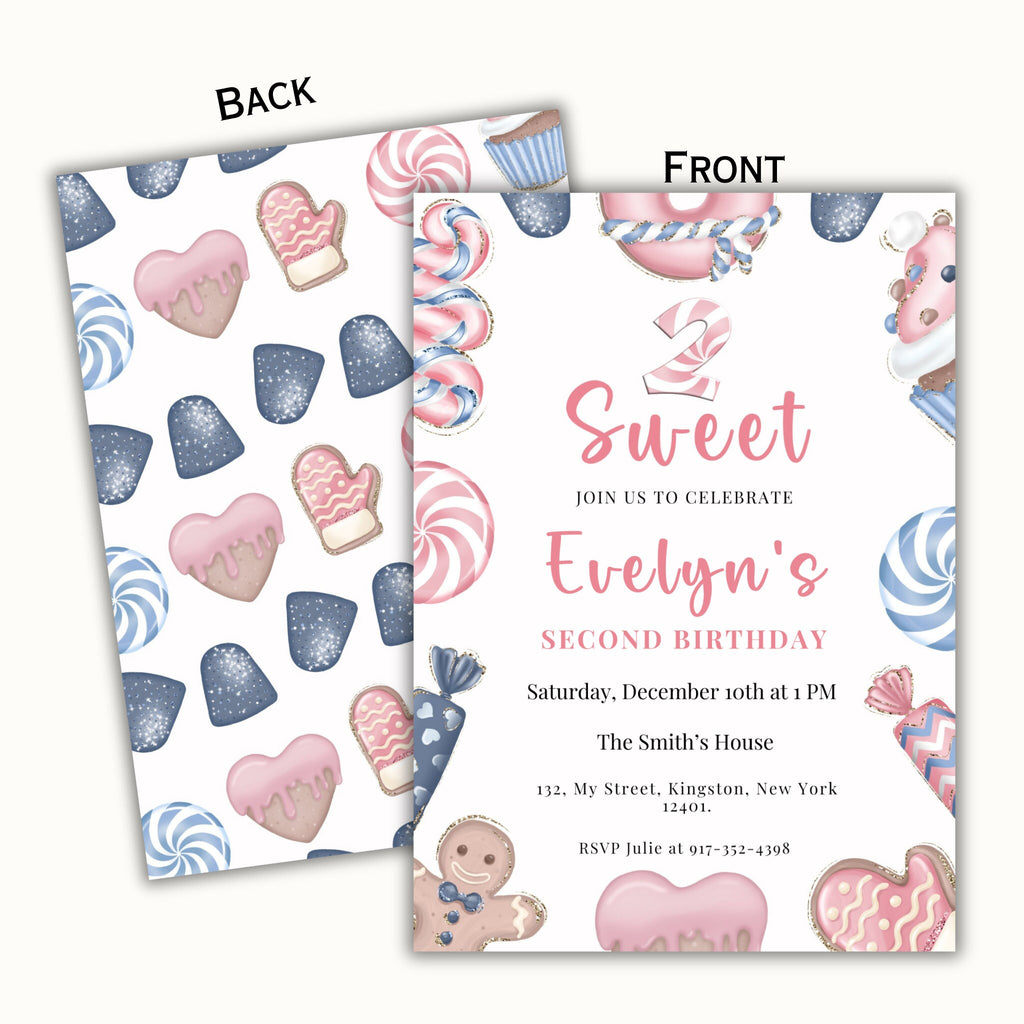 Two Sweet Editable Christmas Birthday Invitation