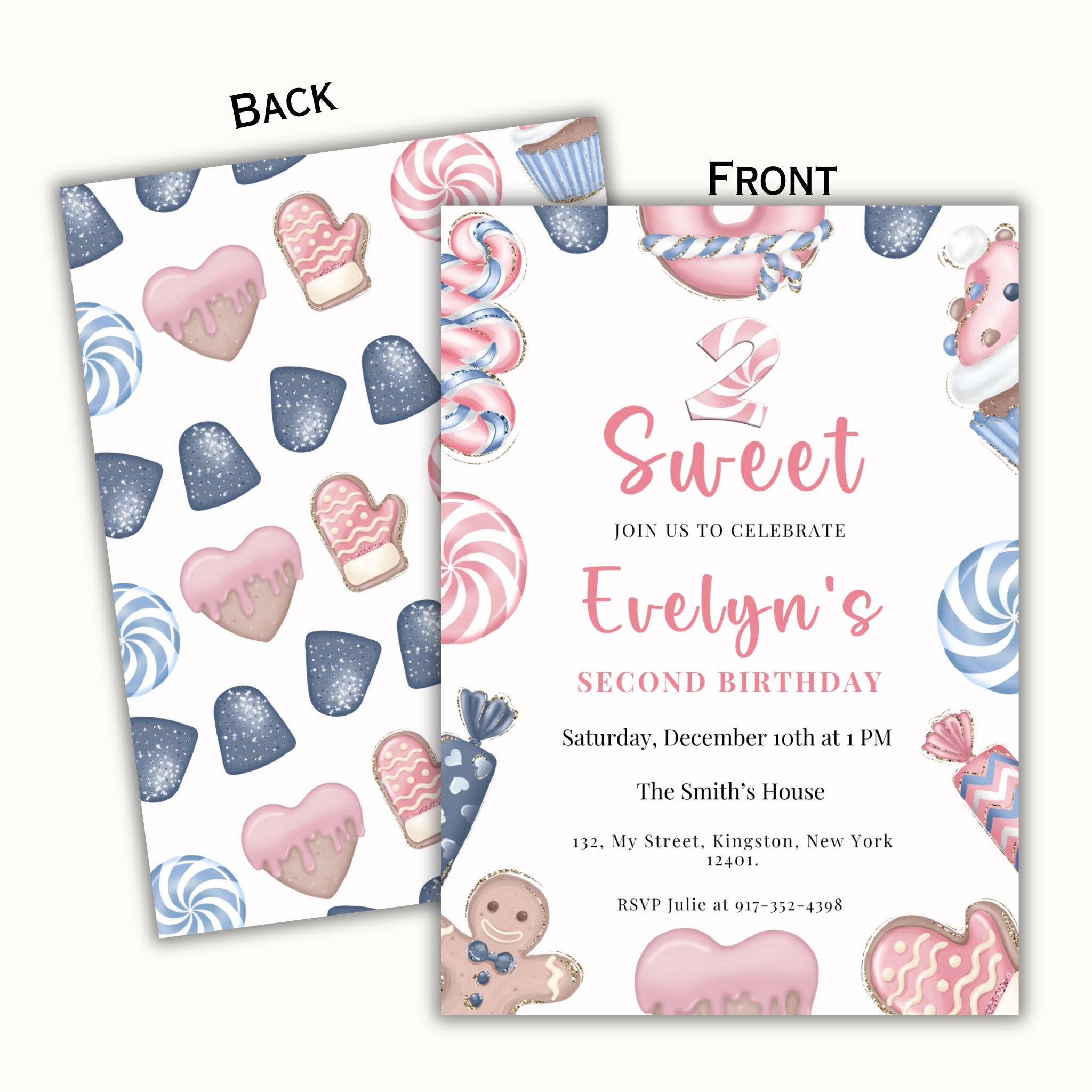 Two Sweet Editable Christmas Birthday Invitation