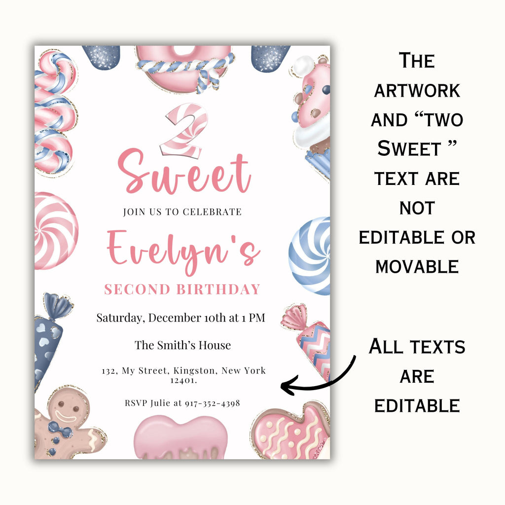 Two Sweet Editable Christmas Birthday Invitation
