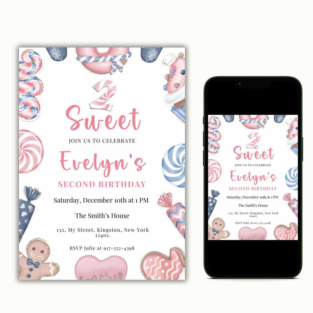 Two Sweet Editable Christmas Birthday Invitation