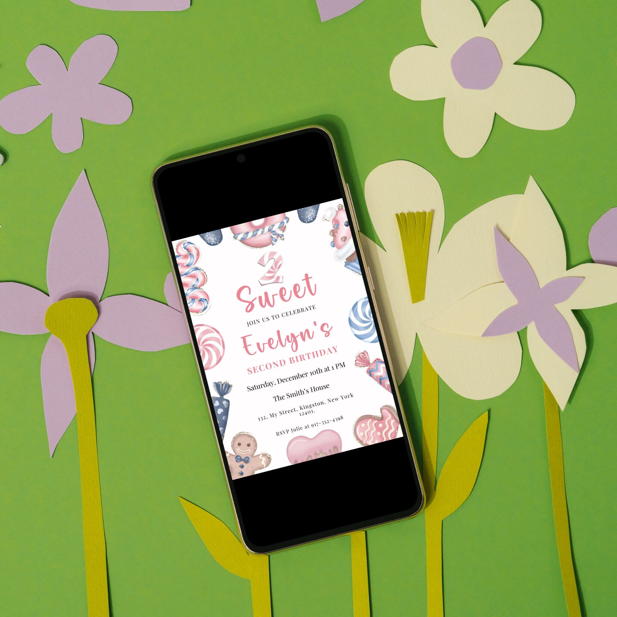 Two Sweet Editable Christmas Birthday Invitation