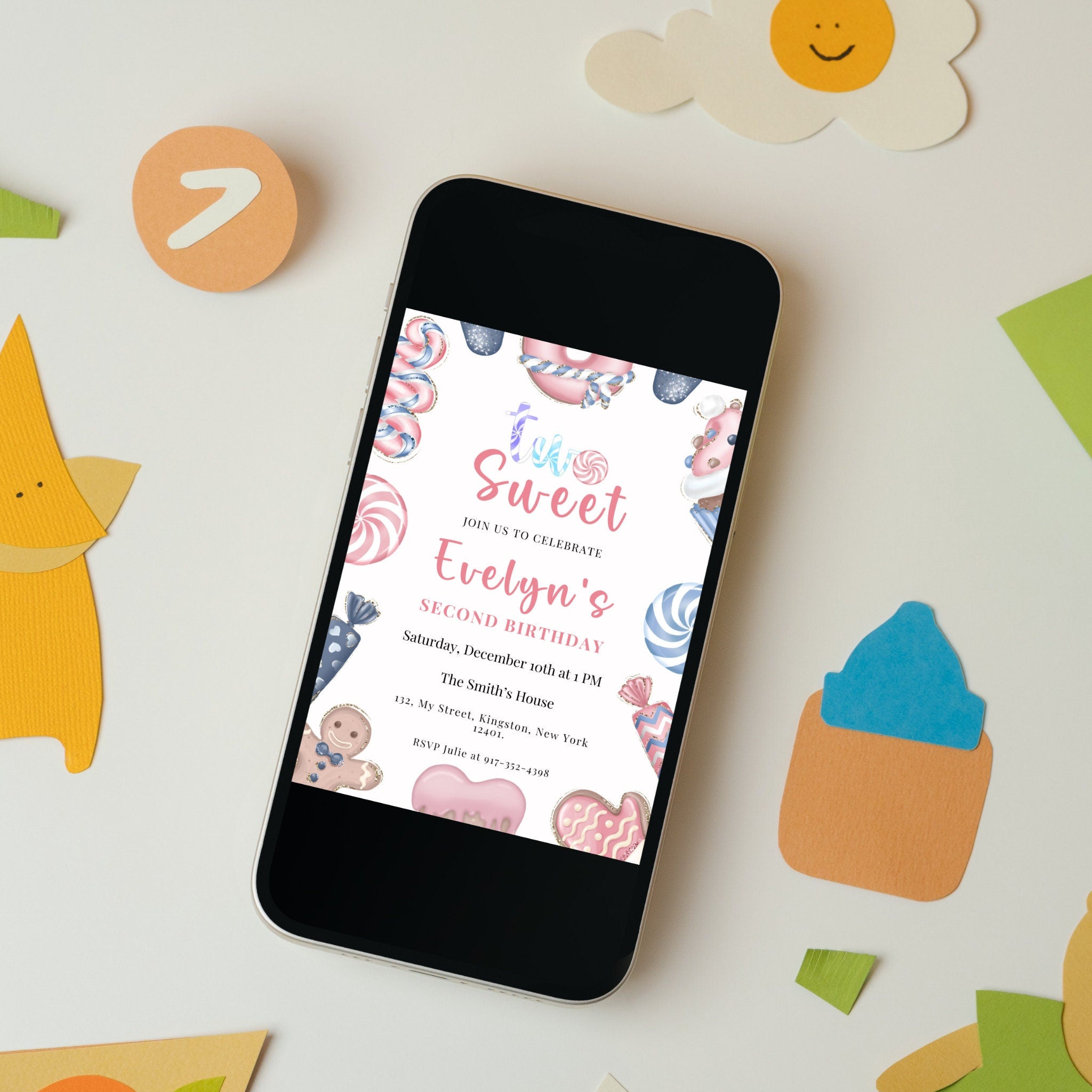 Two Sweet Christmas Birthday Invitation - Editable 2nd Birthday Template