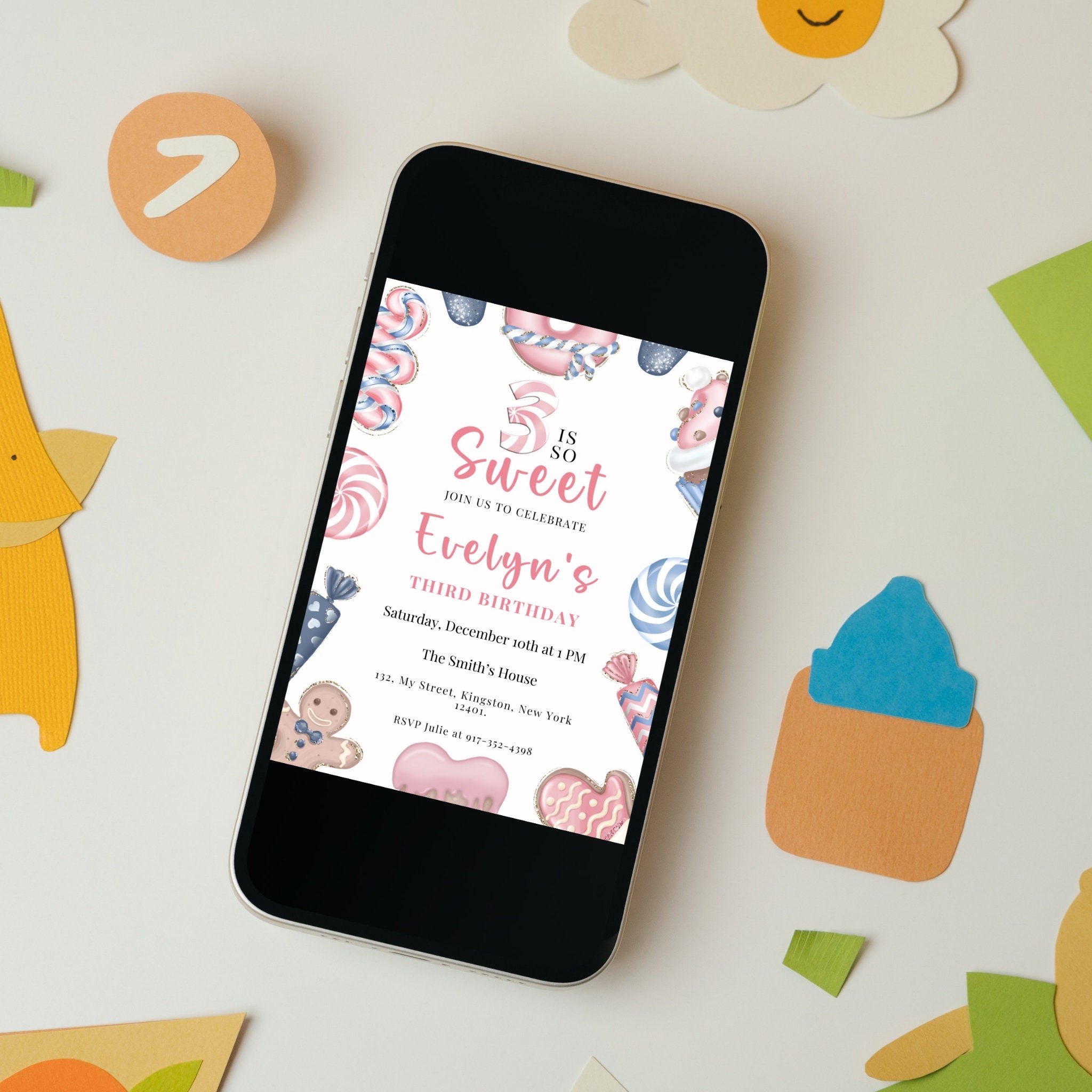 3 is so Sweet Editable Christmas Birthday Invitation