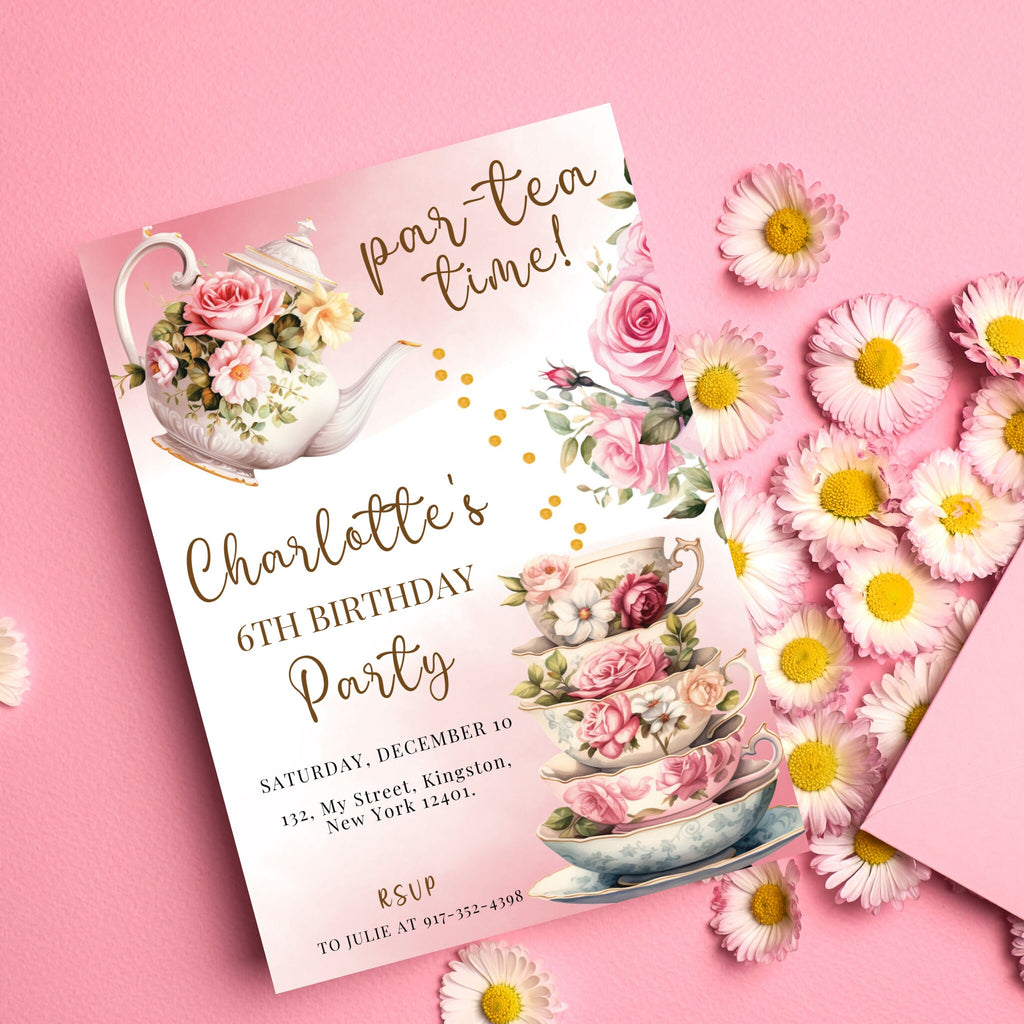 Tea Party Birthday Invitation - Editable Template