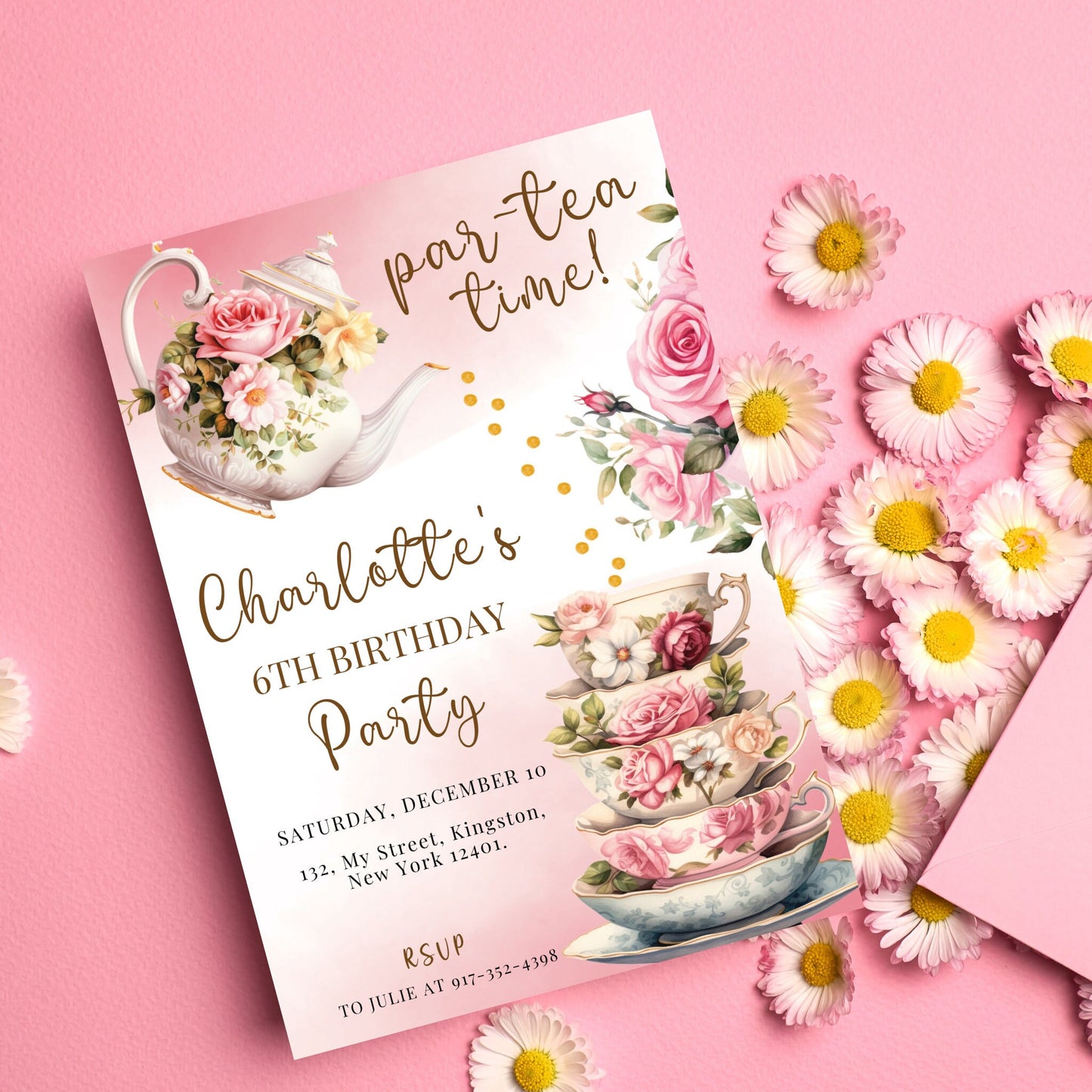 Tea Party Birthday Invitation - Editable Template