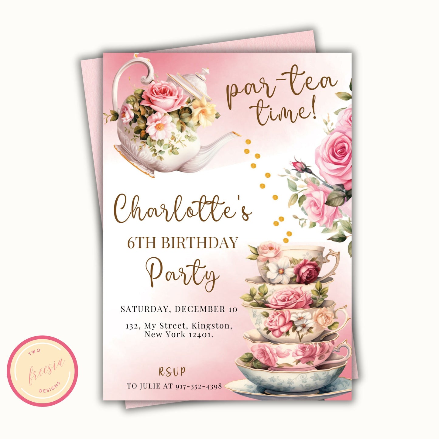 Tea Party Birthday Invitation - Editable Template