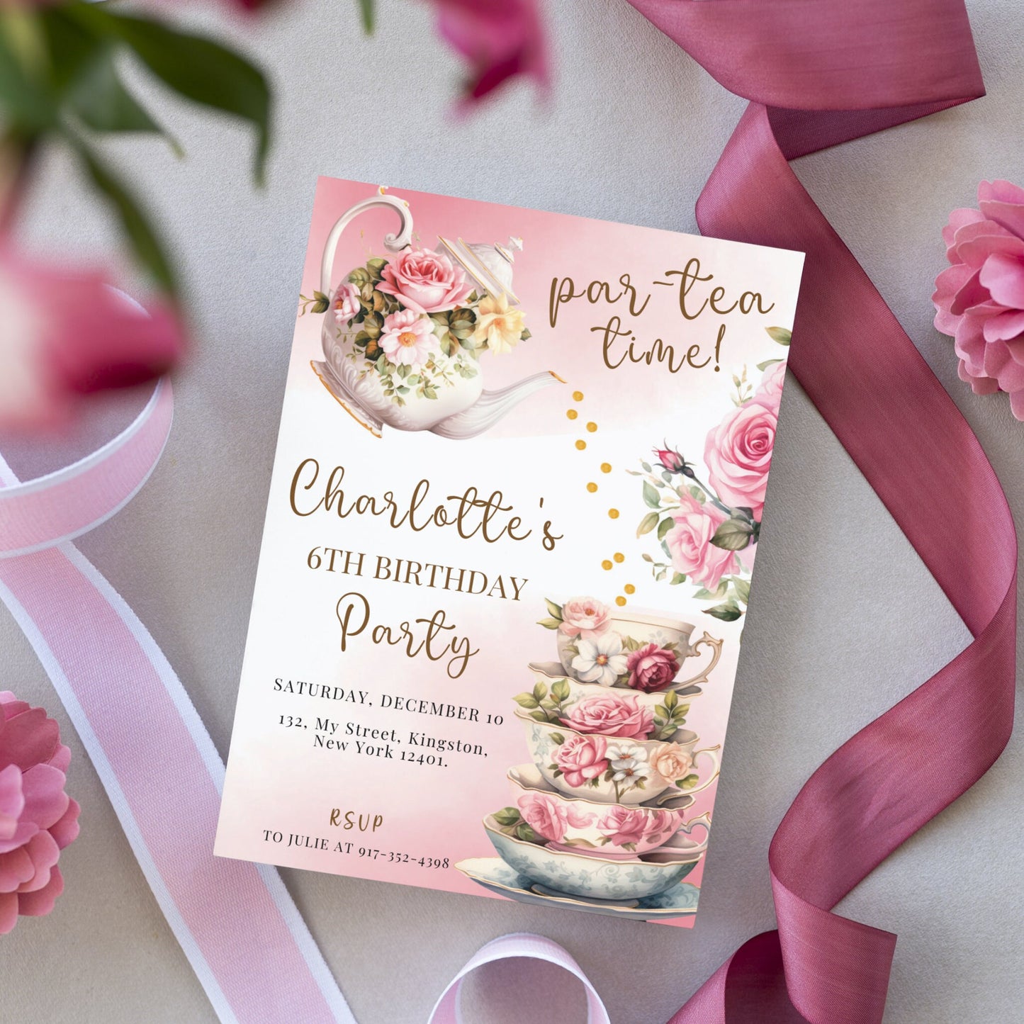 Tea Party Birthday Invitation - Editable Template