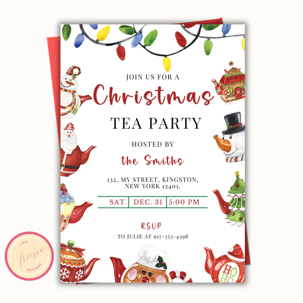 Christmas Tea Party Invitation - Editable Template