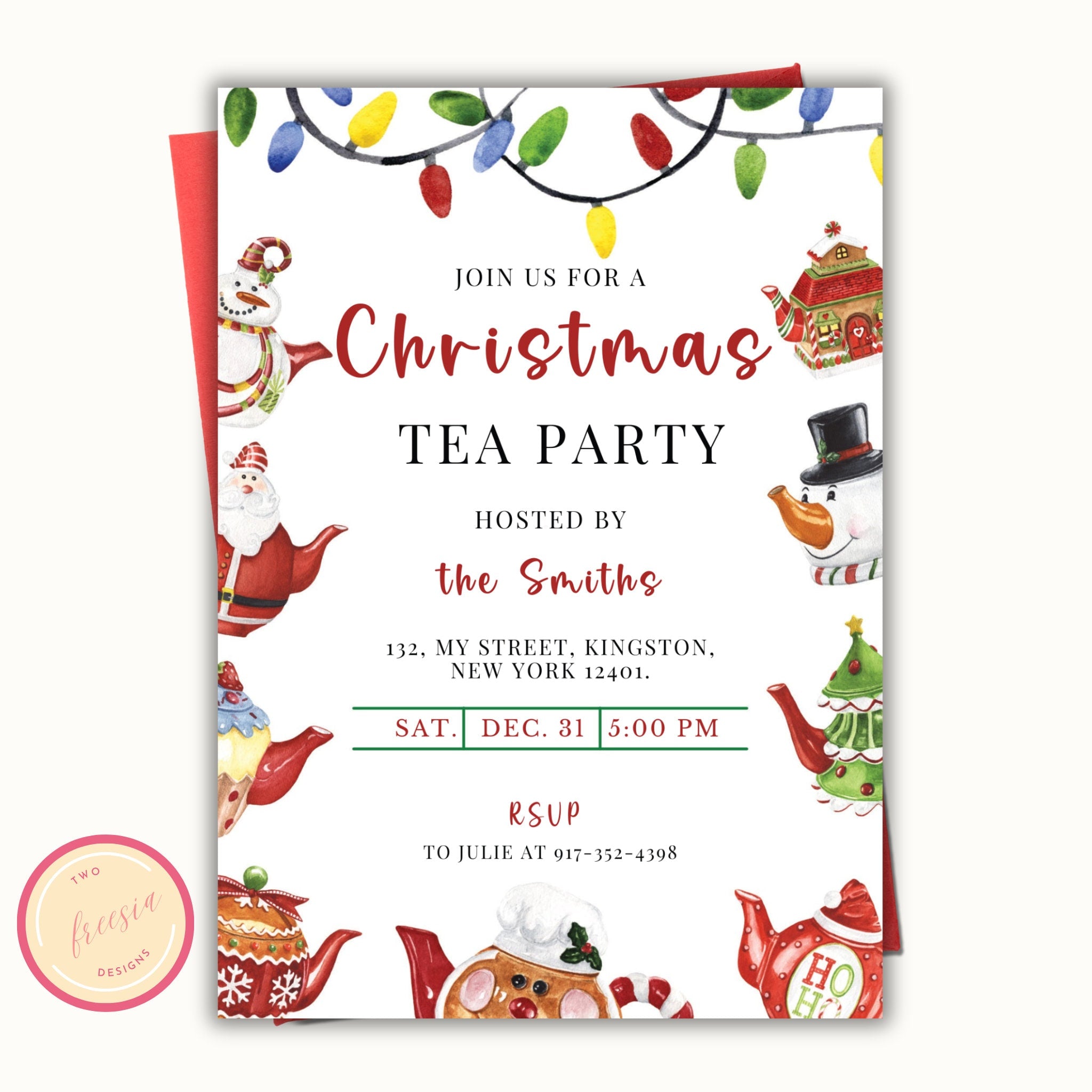 Christmas Tea Party Invitation - Editable Template