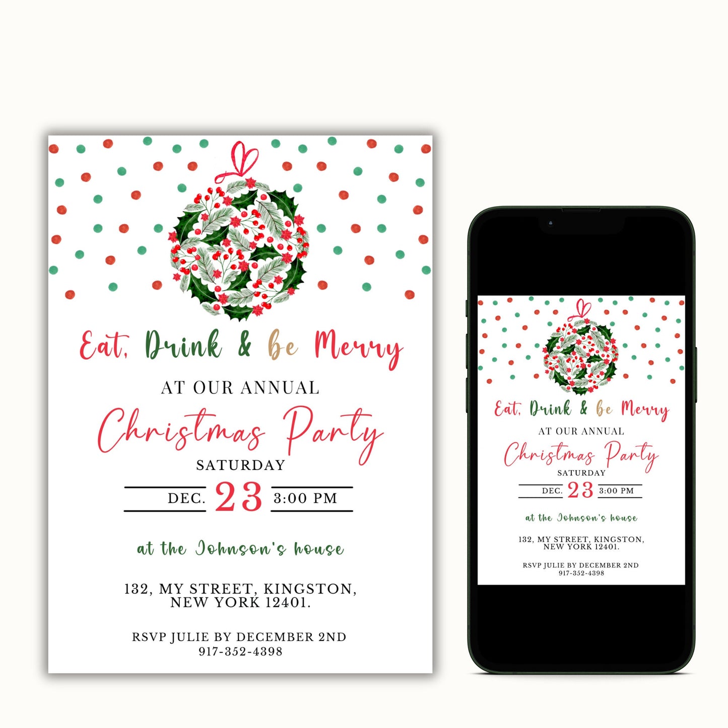 Eat Drink and Be Merry Christmas Party Invitation