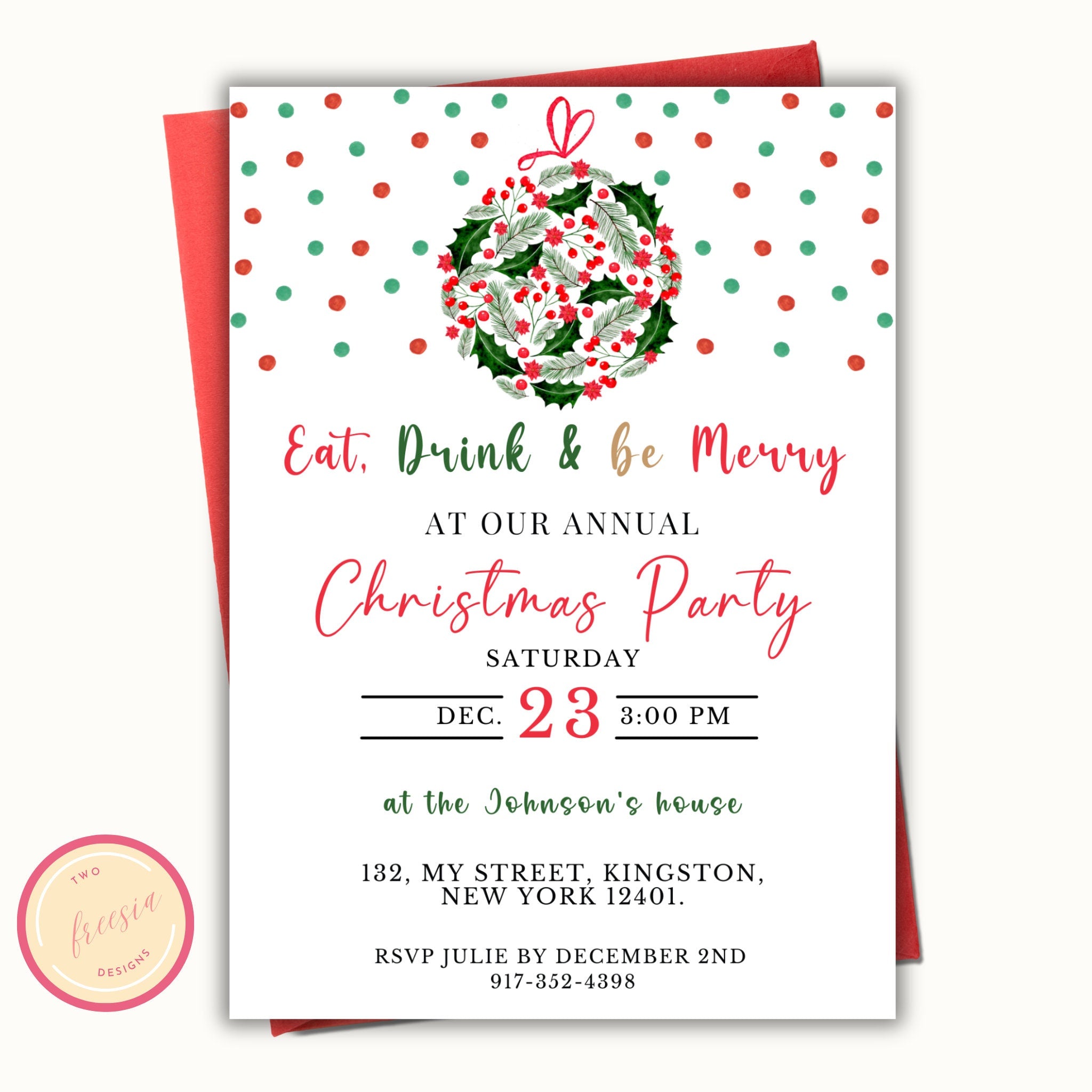 Eat Drink and Be Merry Christmas Party Invitation