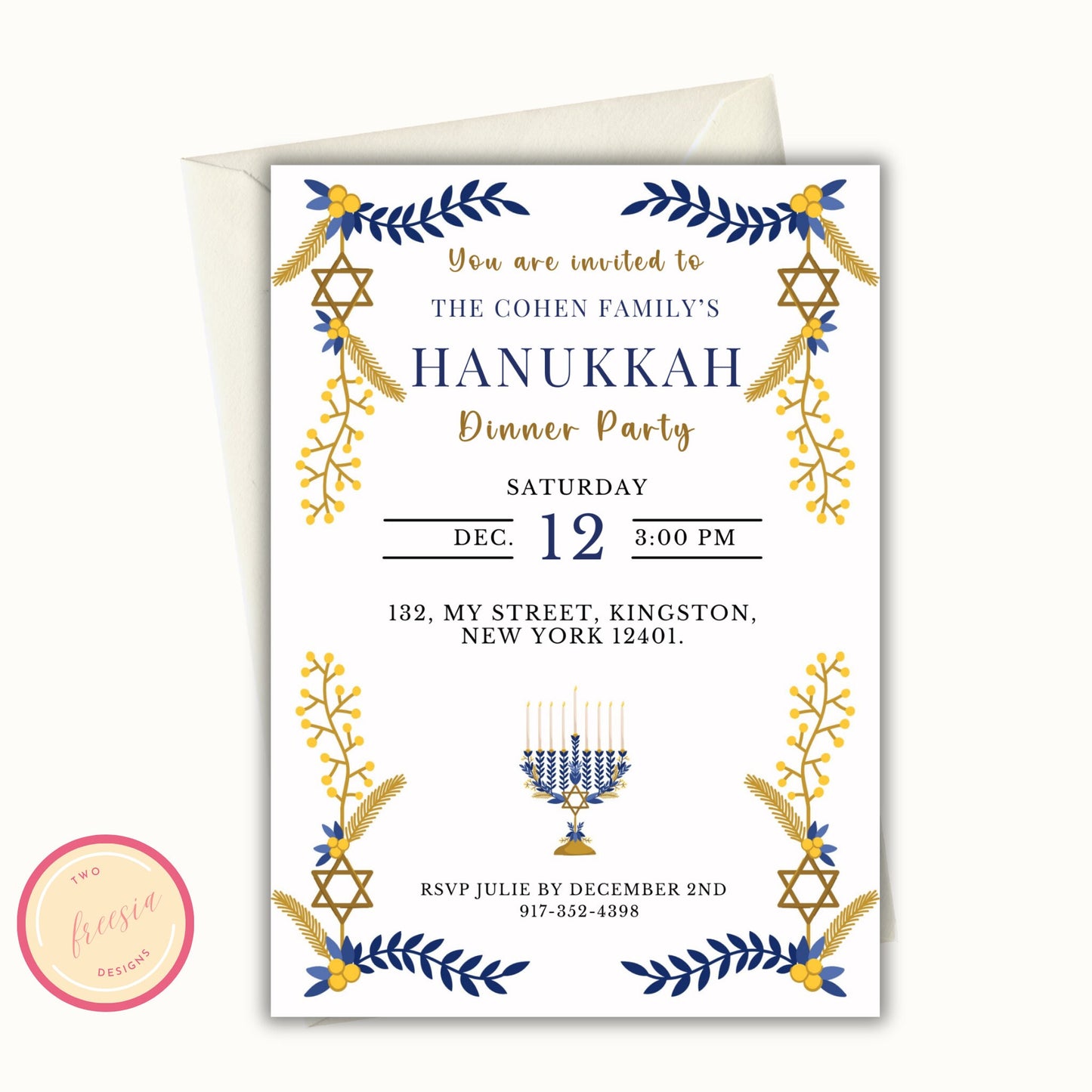 Hanukkah Editable Invitation Template