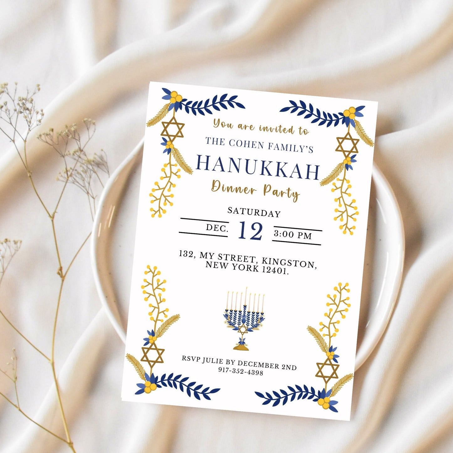 Hanukkah Editable Invitation Template