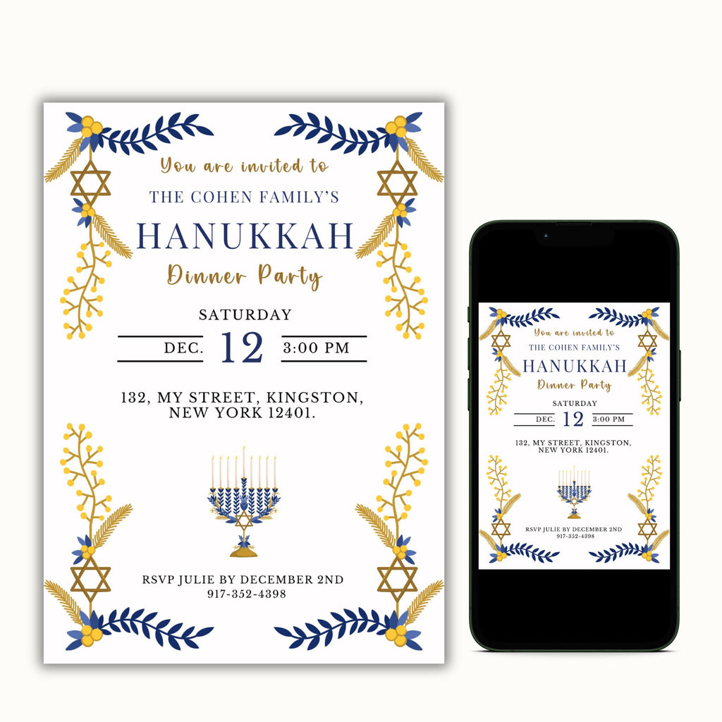Hanukkah Editable Invitation Template