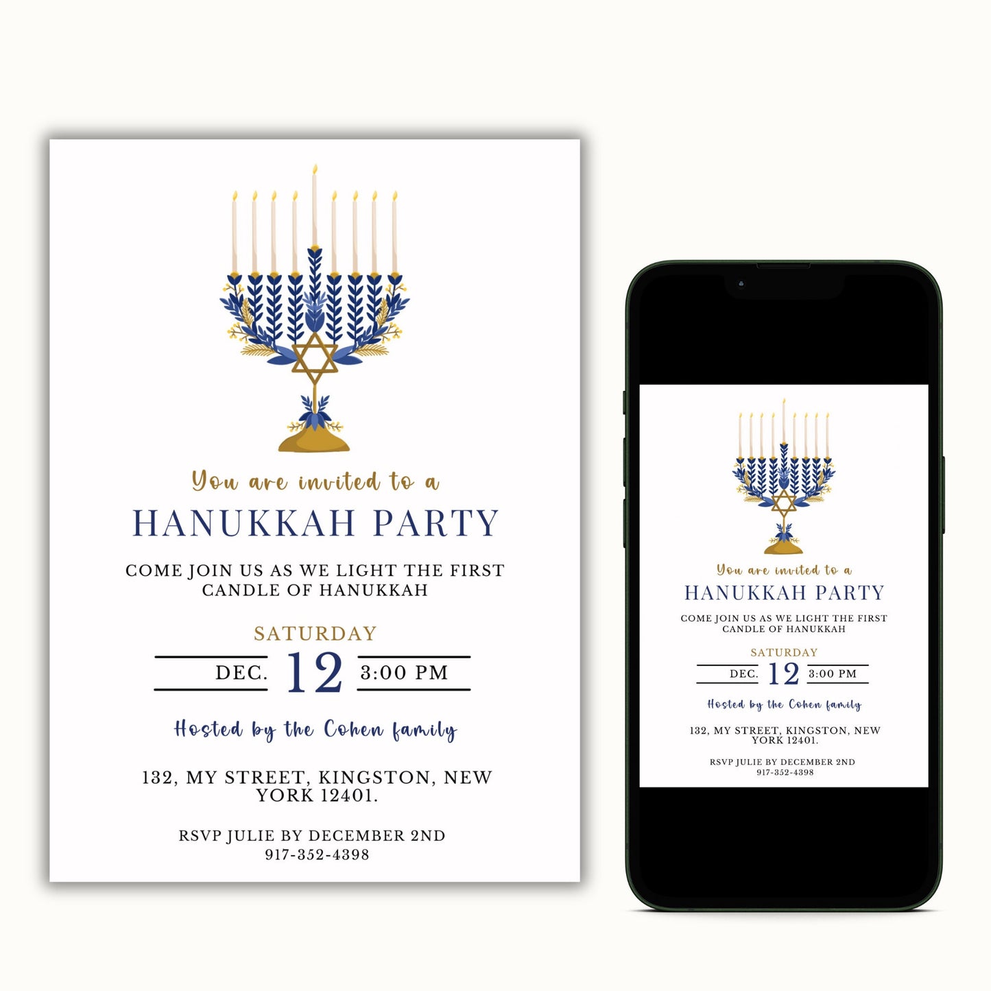 Hanukkah Party Invitation - Editable Template