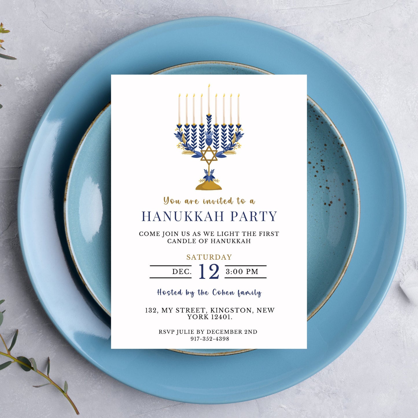 Hanukkah Party Invitation - Editable Template