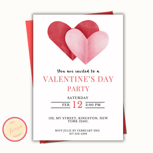 Editable Valentines Invitation Template - Pink and Red Hearts