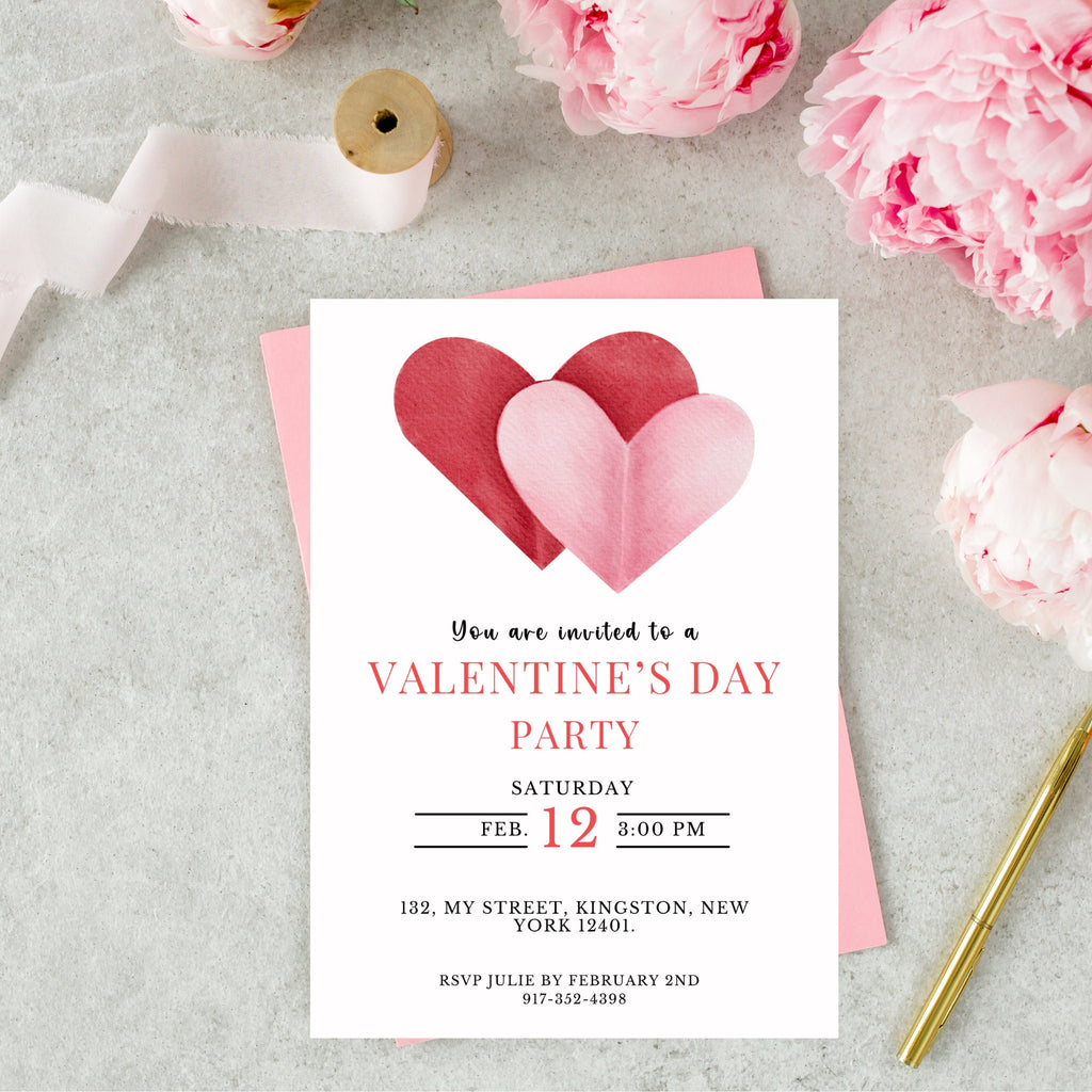 Editable Valentines Invitation Template - Pink and Red Hearts