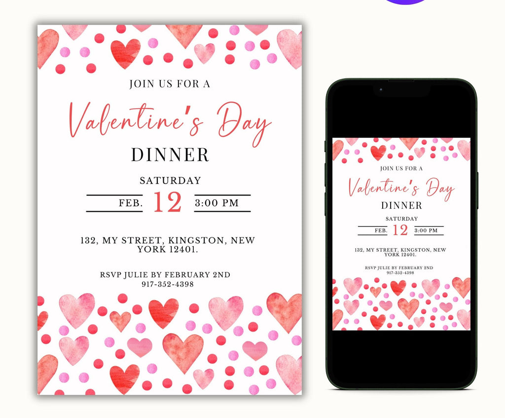 Valentine's Day Invitation - Pink and Red Hearts