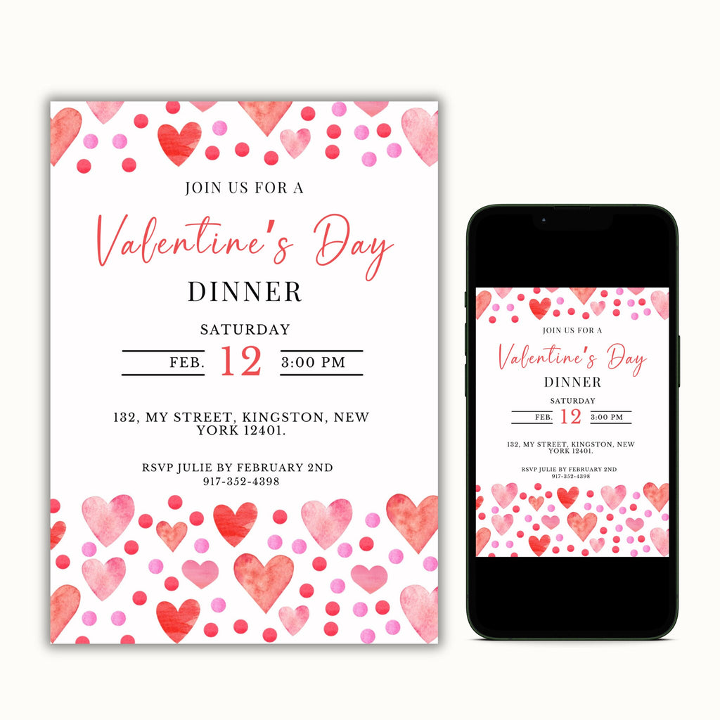 Valentine's Day Invitation - Pink and Red Hearts