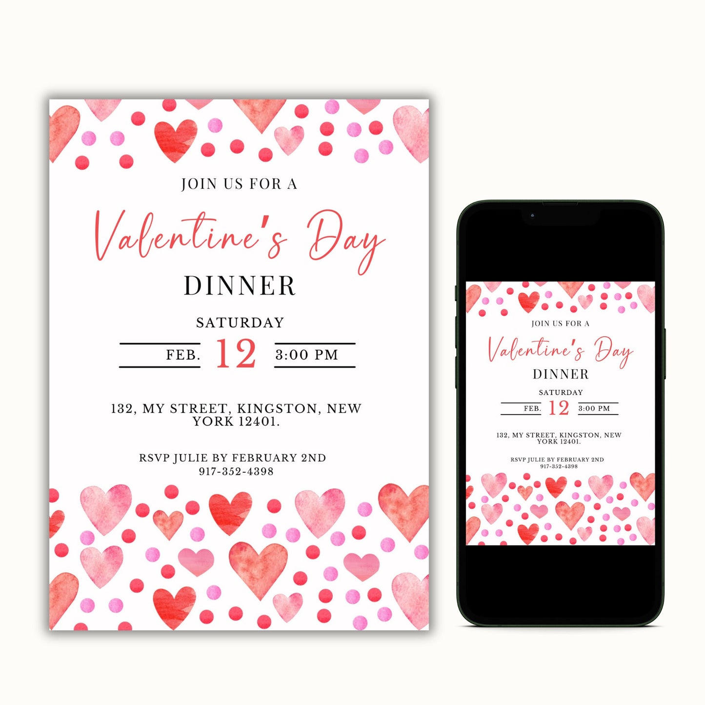 Valentine's Day Invitation - Pink and Red Hearts