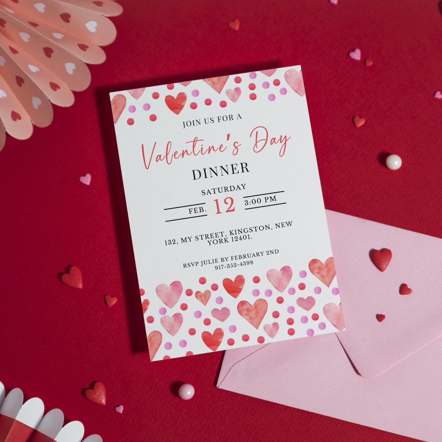 Valentine's Day Invitation - Pink and Red Hearts