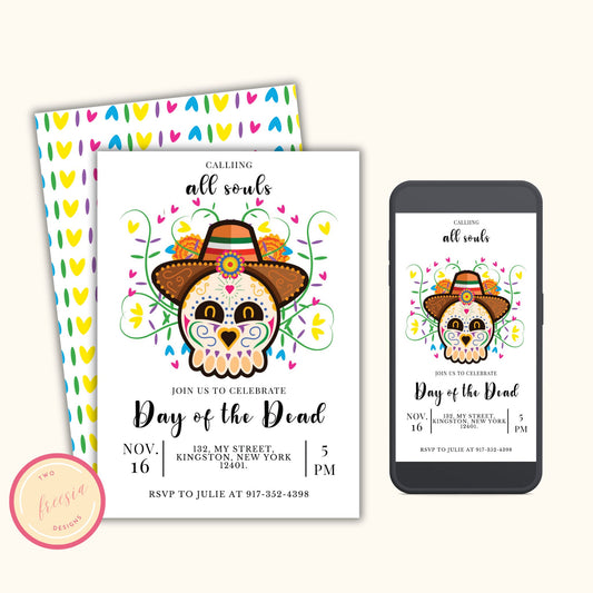 Dia de los Muertos Party Invitation - Editable Template