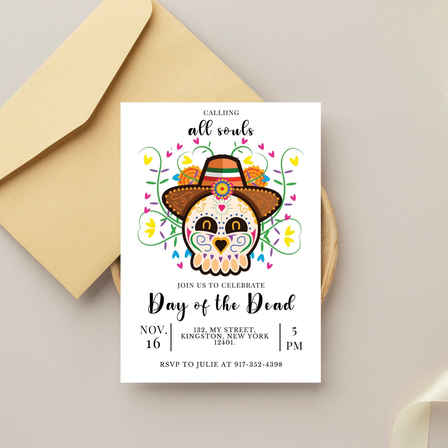 Dia de los Muertos Party Invitation - Editable Template
