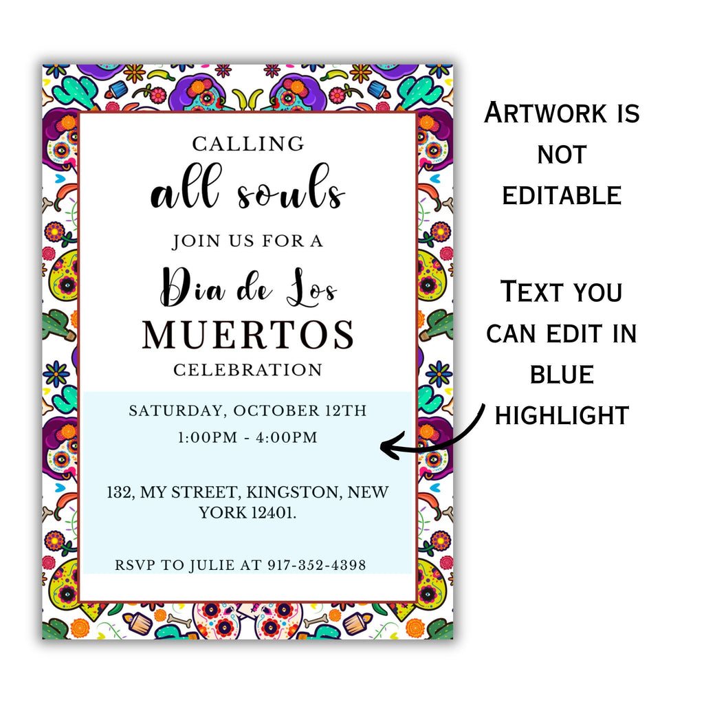 Dia de los Muertos Party Invitation - Editable Template