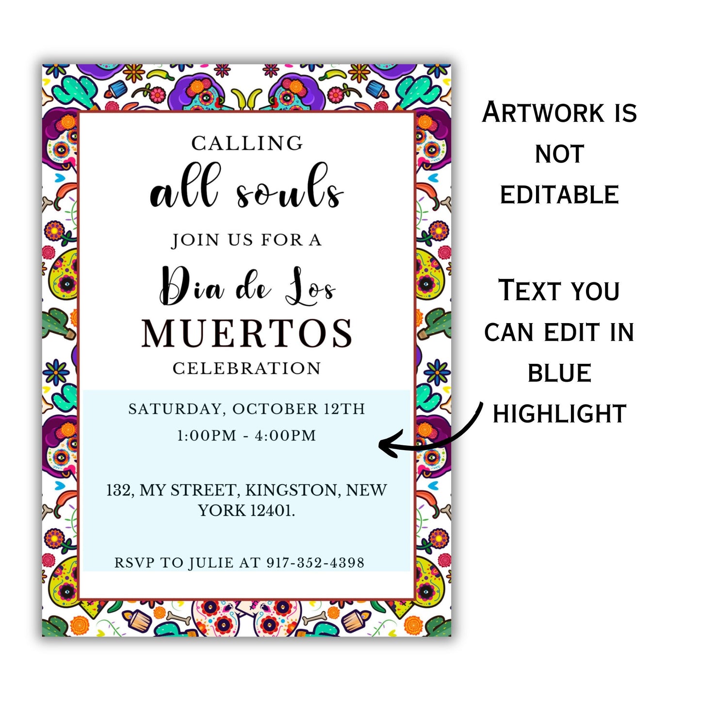 Dia de los Muertos Party Invitation - Editable Template