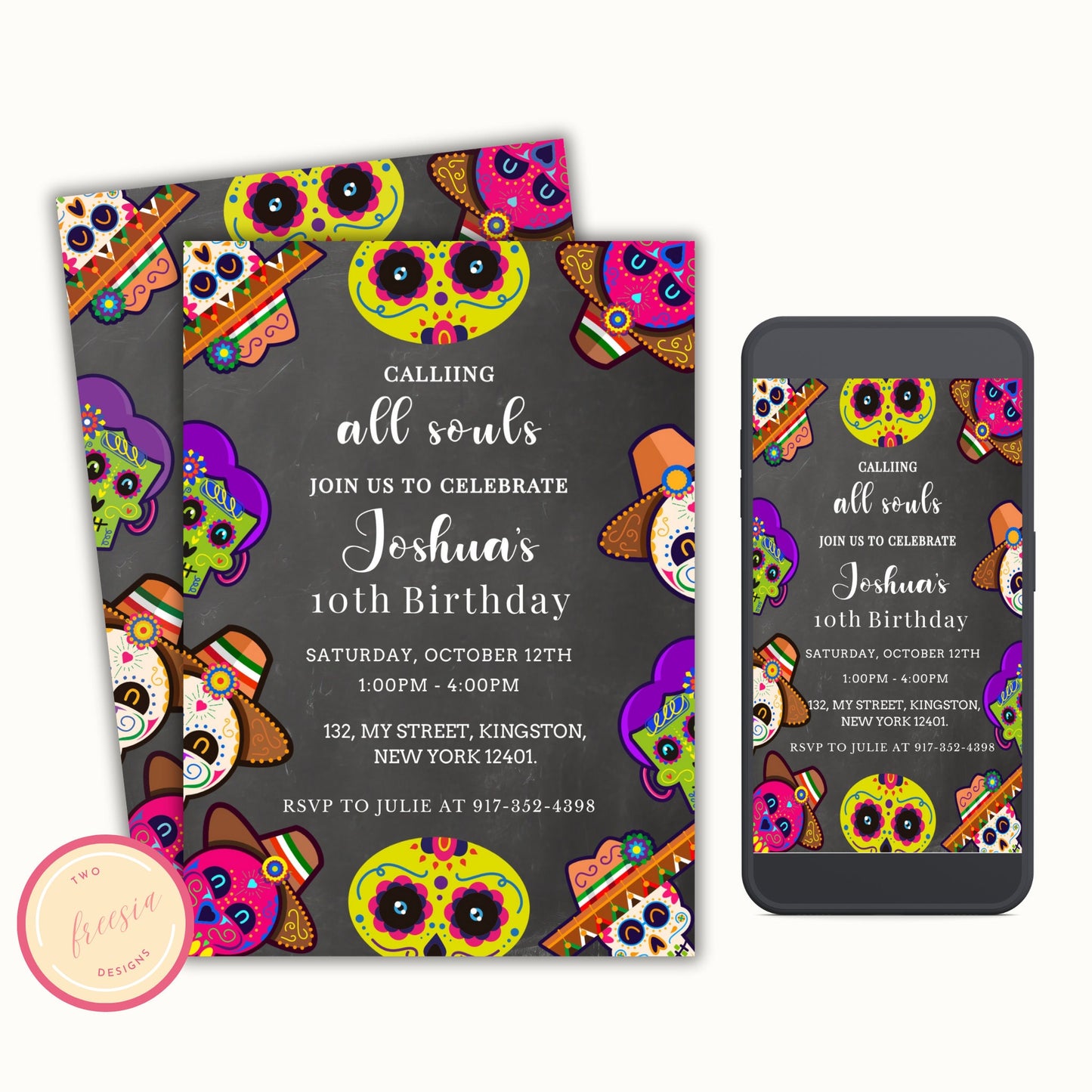 Dia de los Muertos Birthday Party Invitation - Editable Template