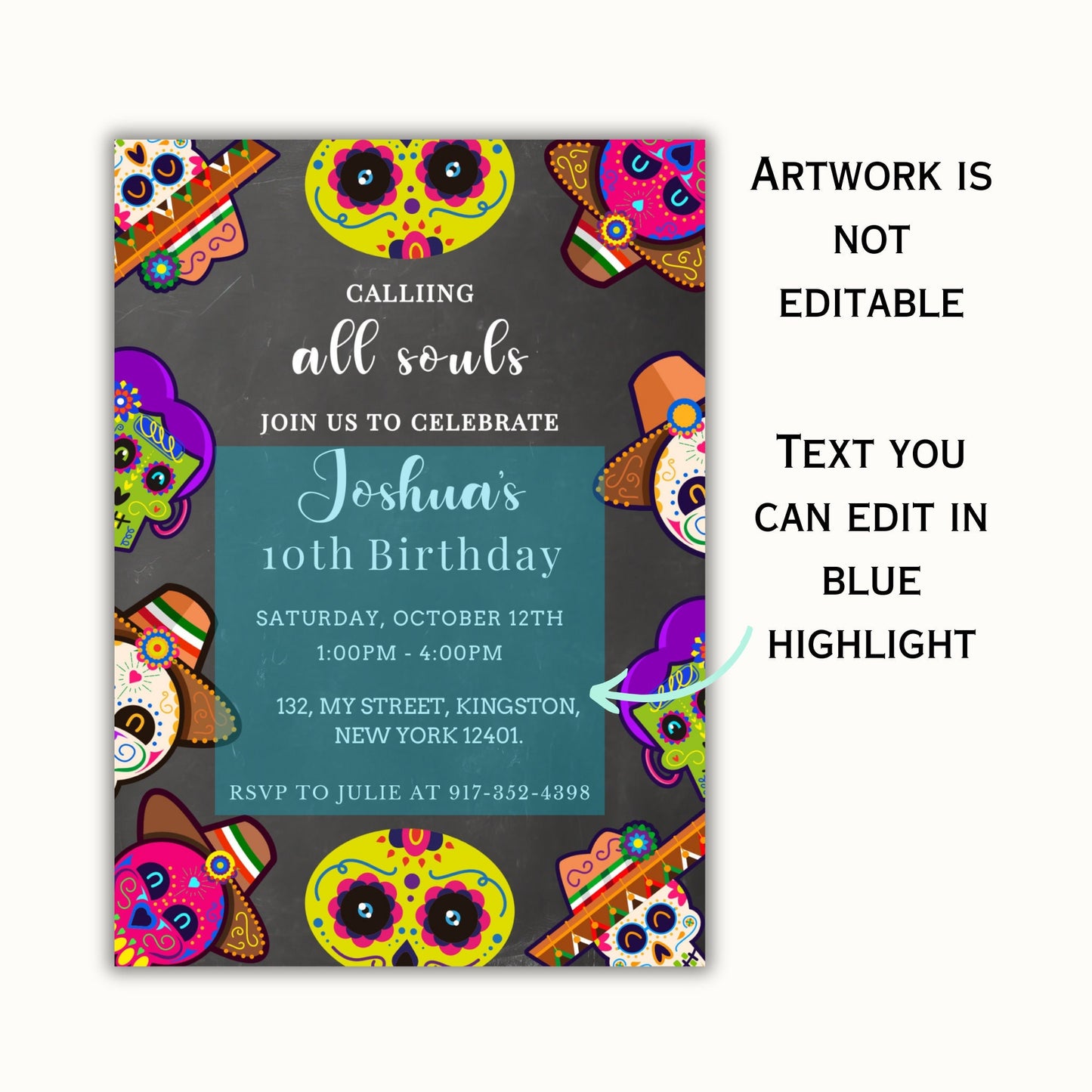 Dia de los Muertos Birthday Party Invitation - Editable Template