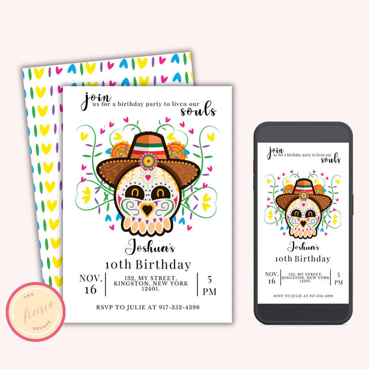 Day of the Dead Birthday Party Invitation - Editable Template